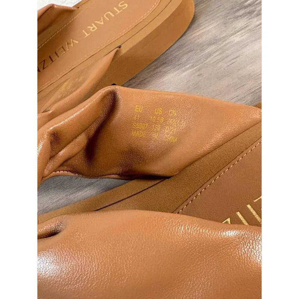 Stuart Weitzman‎ Goldie Knot Tan Leather Square Toe Thong Sandals Womens 10.5B